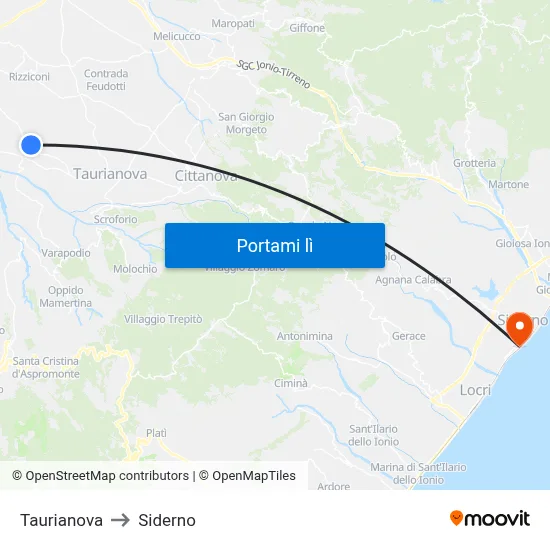 Taurianova to Siderno map