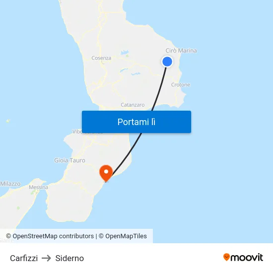 Carfizzi to Siderno map