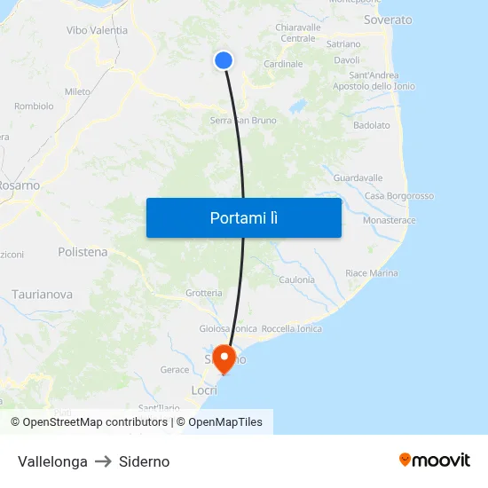 Vallelonga to Siderno map