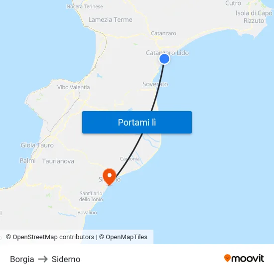 Borgia to Siderno map