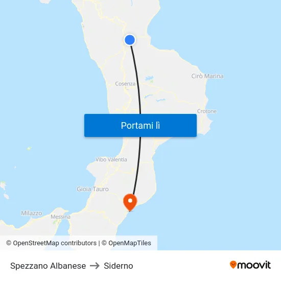 Spezzano Albanese to Siderno map