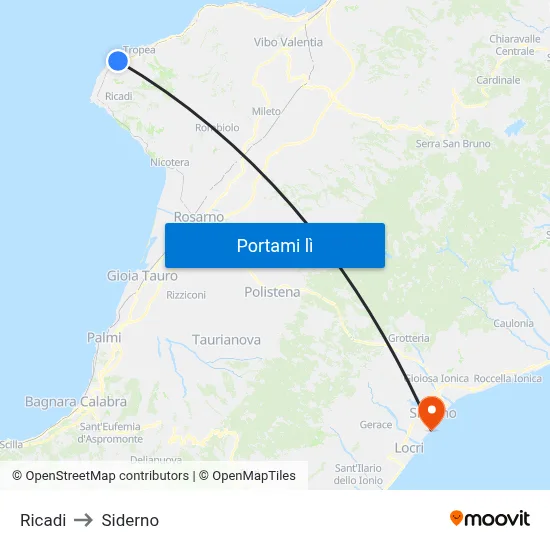 Ricadi to Siderno map