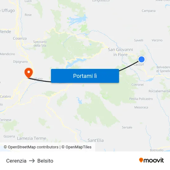 Cerenzia to Belsito map