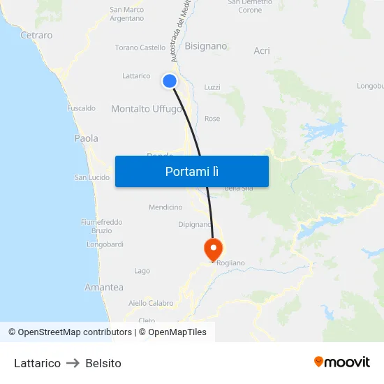 Lattarico to Belsito map