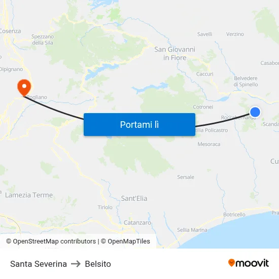 Santa Severina to Belsito map