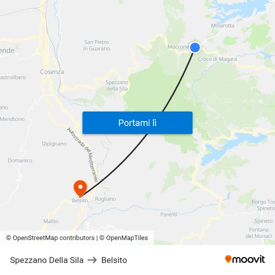 Spezzano Della Sila to Belsito map