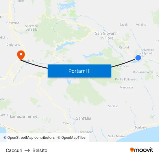 Caccuri to Belsito map