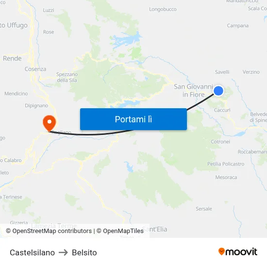 Castelsilano to Belsito map