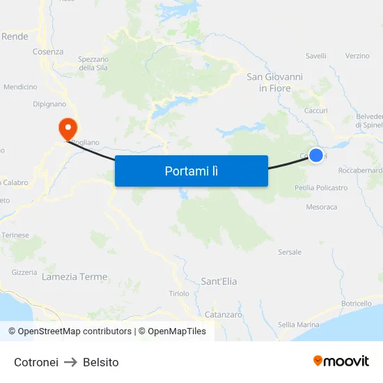 Cotronei to Belsito map