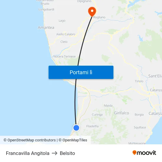 Francavilla Angitola to Belsito map