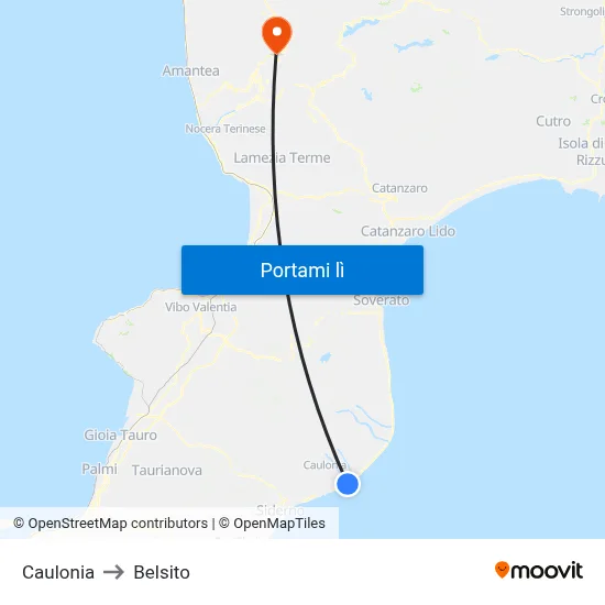 Caulonia to Belsito map