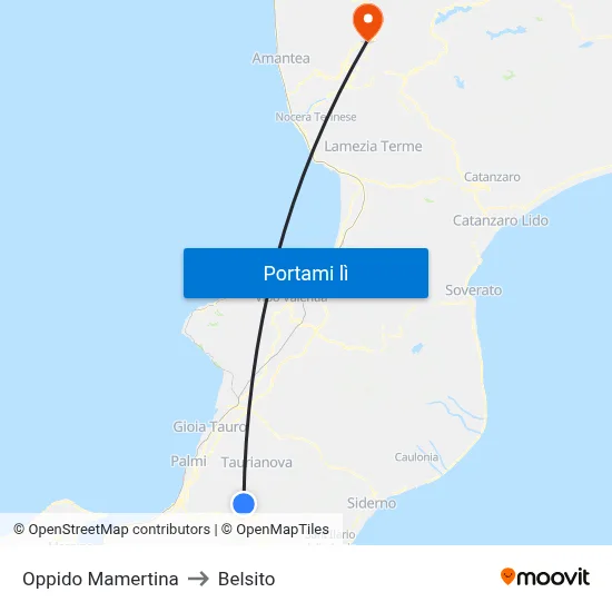 Oppido Mamertina to Belsito map