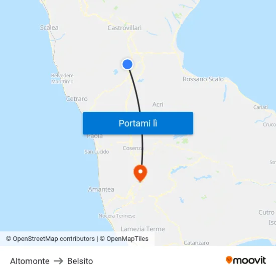 Altomonte to Belsito map