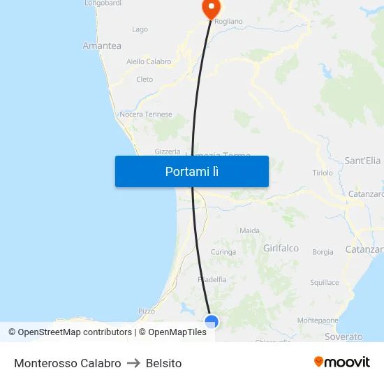 Monterosso Calabro to Belsito map