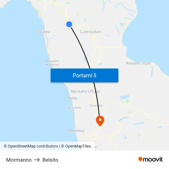 Mormanno to Belsito map