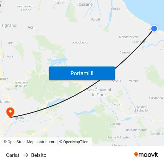 Cariati to Belsito map