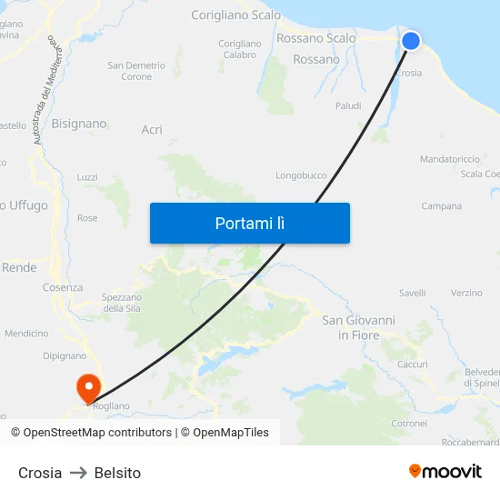 Crosia to Belsito map