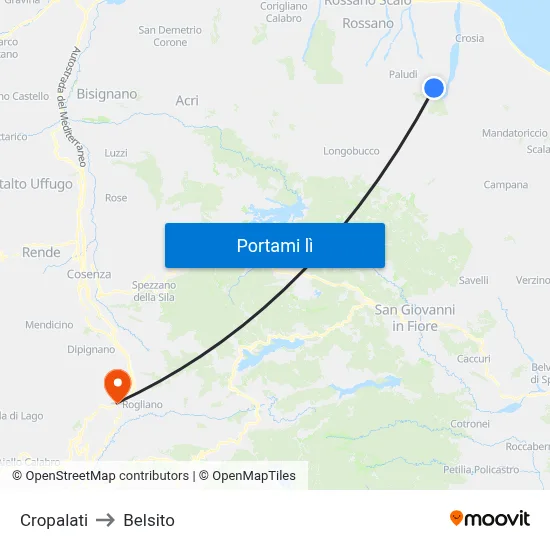 Cropalati to Belsito map