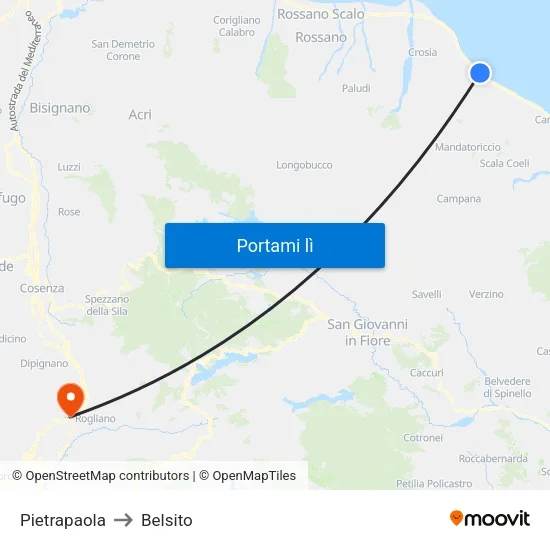 Pietrapaola to Belsito map