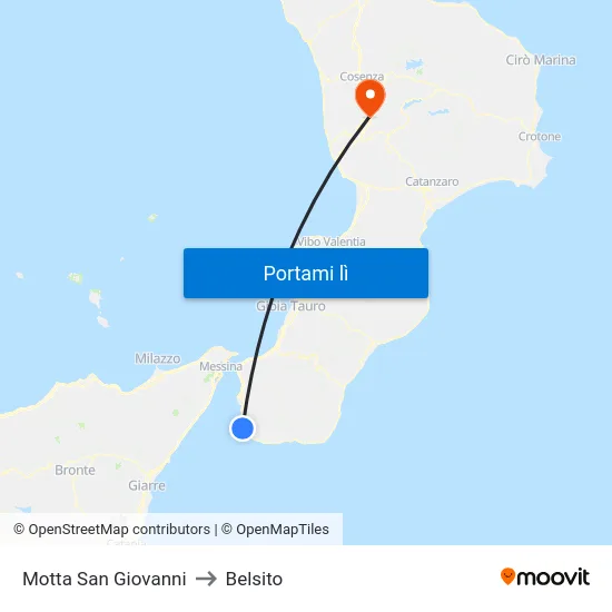 Motta San Giovanni to Belsito map