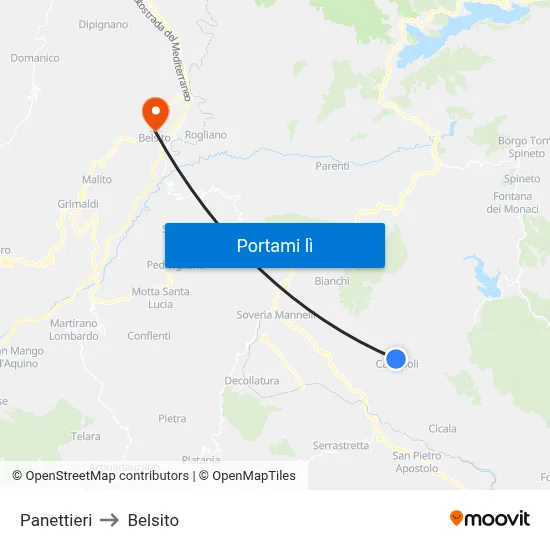 Panettieri to Belsito map