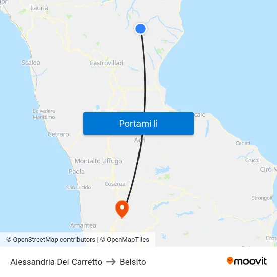 Alessandria Del Carretto to Belsito map