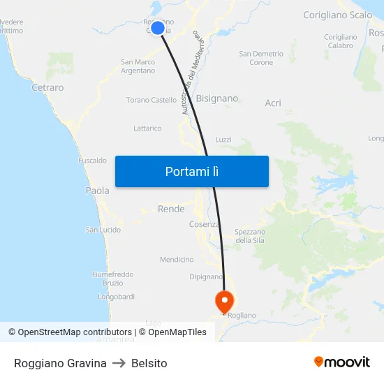 Roggiano Gravina to Belsito map