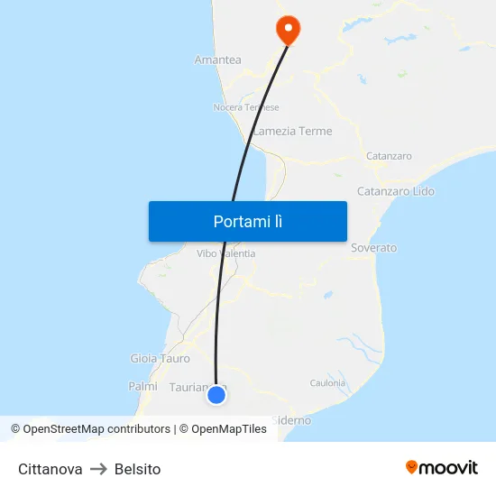Cittanova to Belsito map