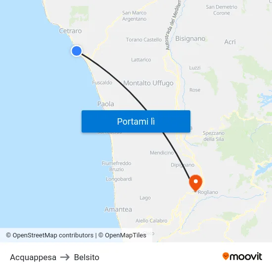 Acquappesa to Belsito map