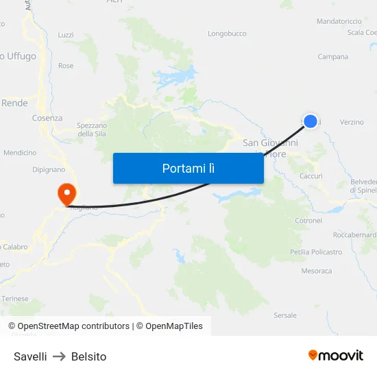 Savelli to Belsito map
