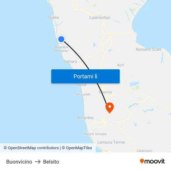 Buonvicino to Belsito map