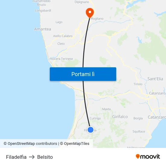 Filadelfia to Belsito map