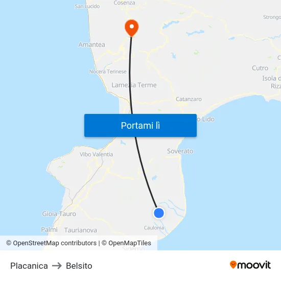Placanica to Belsito map