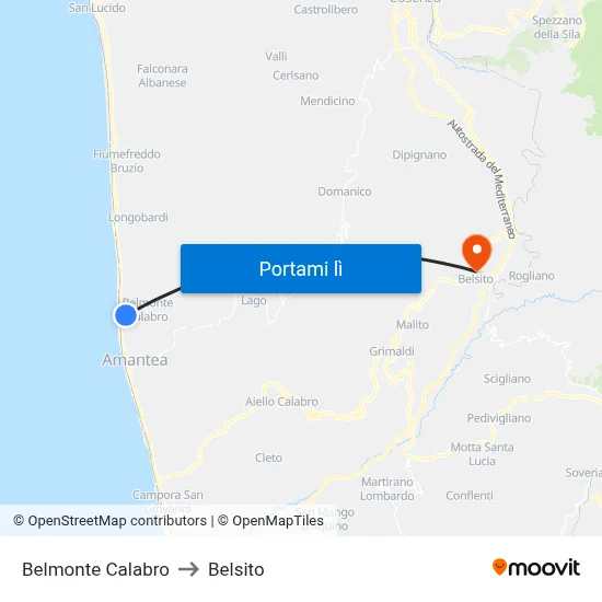 Belmonte Calabro to Belsito map