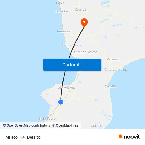 Mileto to Belsito map