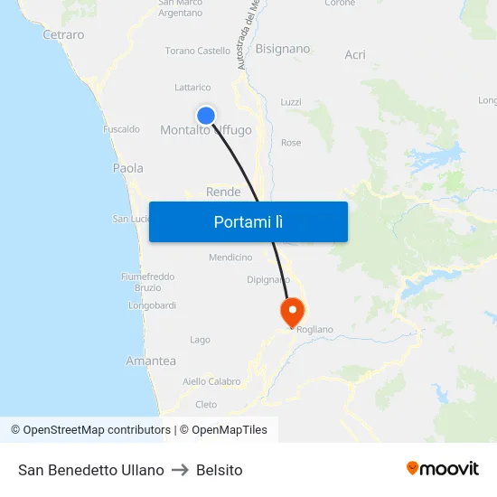 San Benedetto Ullano to Belsito map