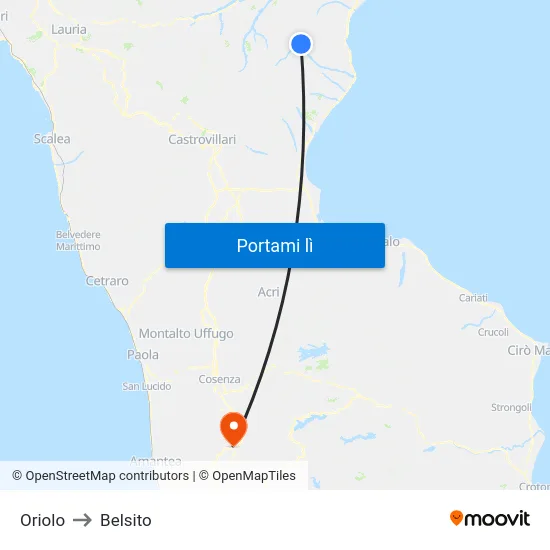 Oriolo to Belsito map