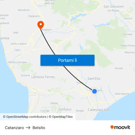 Catanzaro to Belsito map