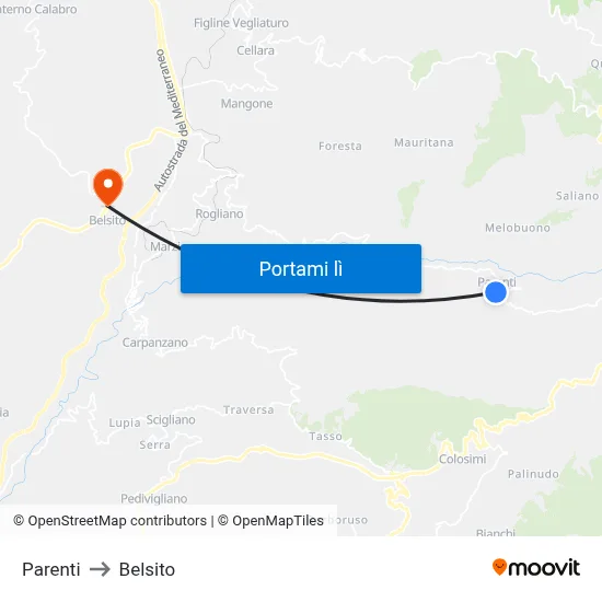 Parenti to Belsito map