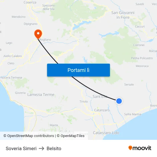Soveria Simeri to Belsito map