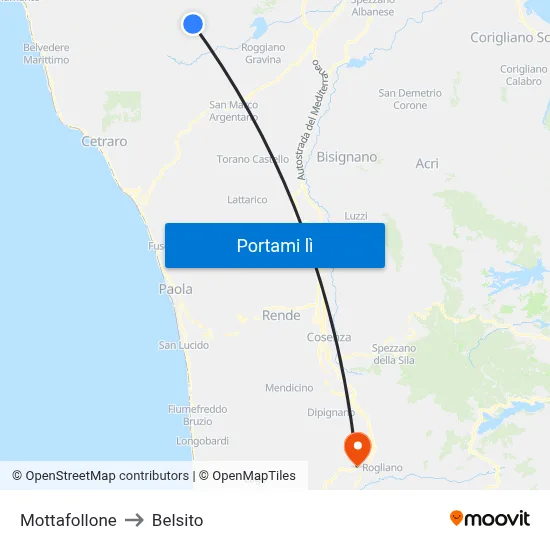 Mottafollone to Belsito map