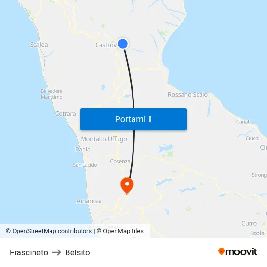 Frascineto to Belsito map