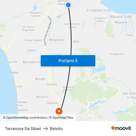 Terranova Da Sibari to Belsito map