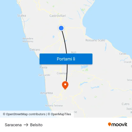 Saracena to Belsito map