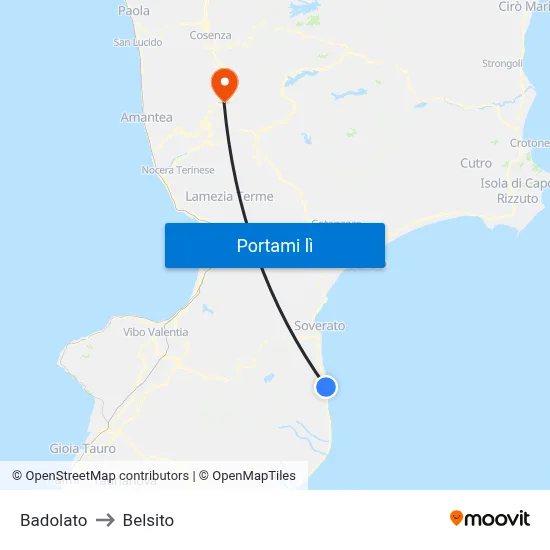 Badolato to Belsito map