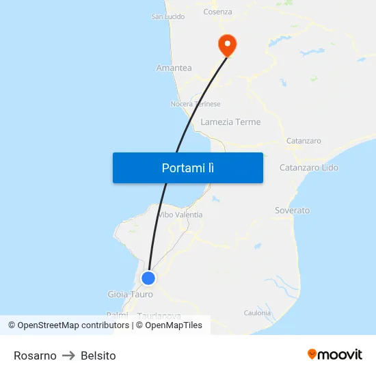 Rosarno to Belsito map