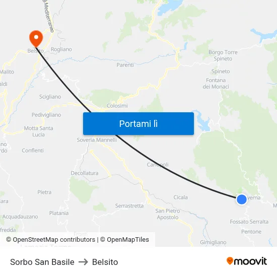 Sorbo San Basile to Belsito map