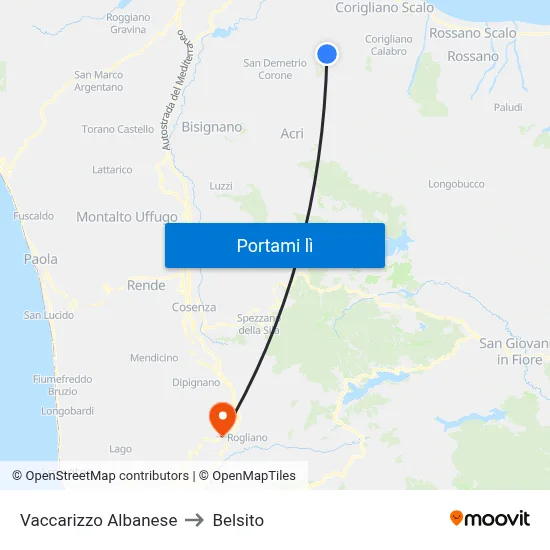 Vaccarizzo Albanese to Belsito map