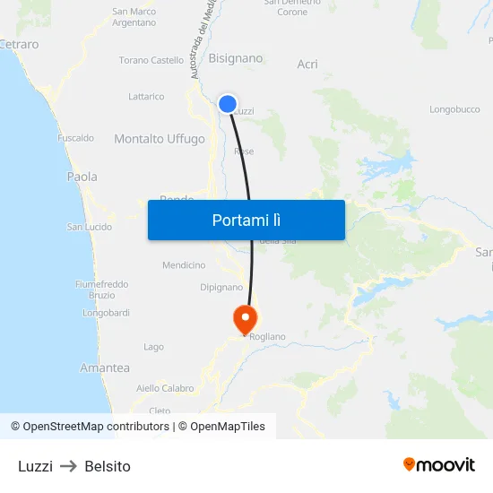 Luzzi to Belsito map