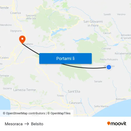 Mesoraca to Belsito map